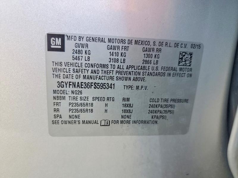 59879386 :رقم المزاد ، 3GYFNAE36FS595341 vin ، 2015 Cadillac Srx مزاد بيع