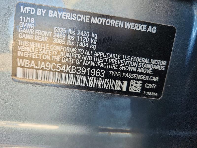 Aukcja sprzedaży 2019 Bmw 530e, vin: WBAJA9C54KB391963, numer aukcji: 61250356