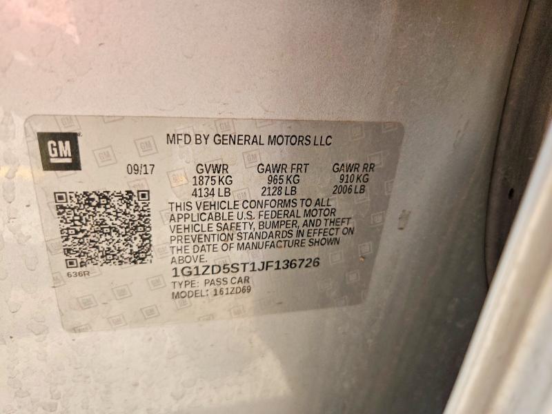 63194606 :رقم المزاد ، 1G1ZD5ST1JF136726 vin ، 2018 Chevrolet Malibu مزاد بيع