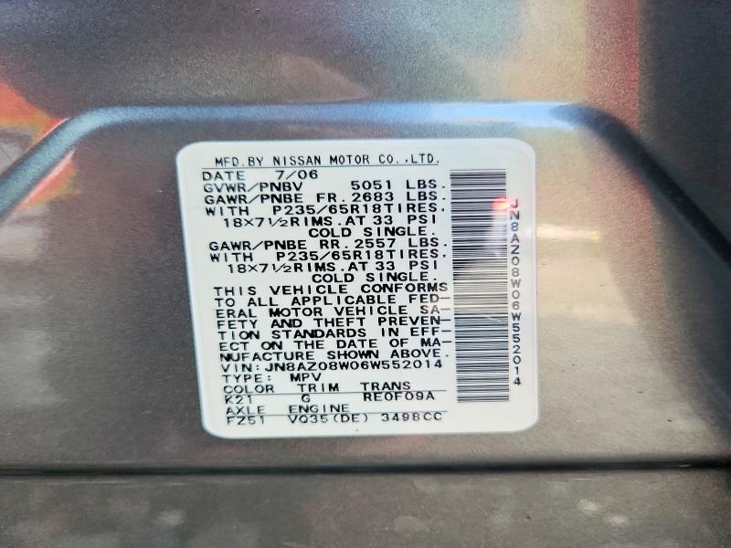 Продаж на аукціоні авто 2006 Nissan Murano, vin: JN8AZ08W06W552014, номер лоту: 60294906