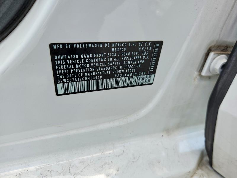 Aukcja sprzedaży 2016 Volkswagen Jetta, vin: 3VW267AJ2GM403618, numer aukcji: 59371426