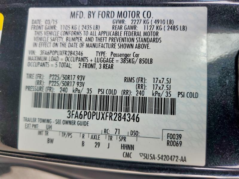 Продажа на аукционе авто 2015 Ford Fusion, vin: 3FA6P0PUXFR284346, номер лота: 61578006