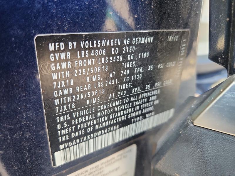 62206096 :رقم المزاد ، WVGAV7AX9DW547468 vin ، 2013 Volkswagen Tiguan مزاد بيع