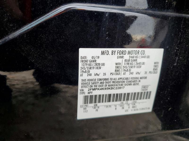 Продажа на аукционе авто 2019 Ford Edge, vin: 2FMPK4K95KBC22817, номер лота: 62216956