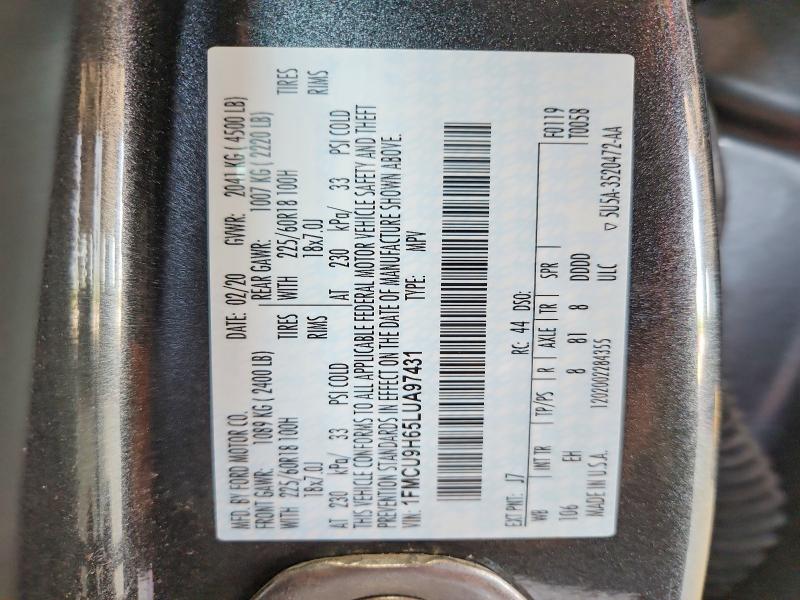 Aukcja sprzedaży 2020 Ford Escape, vin: 1FMCU9H65LUA97431, numer aukcji: 59014116