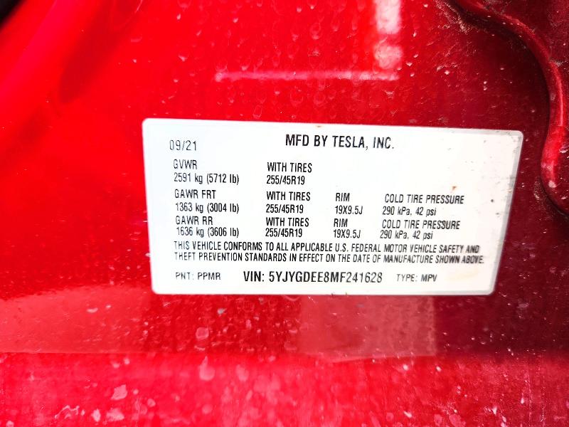 Aukcja sprzedaży 2021 Tesla Model Y, vin: 5YJYGDEE8MF241628, numer aukcji: 60498936