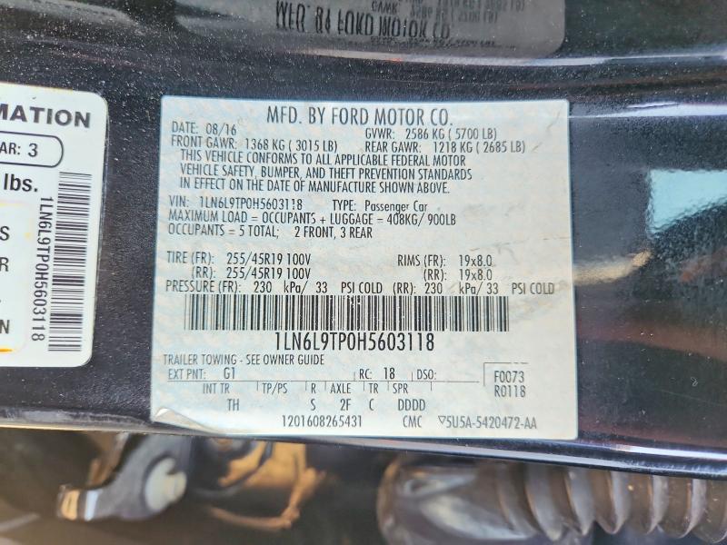 Продажа на аукционе авто 2017 Lincoln Continental, vin: 1LN6L9TP0H5603118, номер лота: 62596286