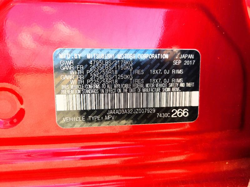 55408186 :رقم المزاد ، JA4AD3A32JZ007929 vin ، 2018 Mitsubishi Outlander مزاد بيع