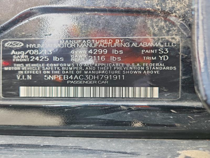 60565596 :رقم المزاد ، 5NPEB4AC3DH791911 vin ، 2013 Hyundai Sonata مزاد بيع