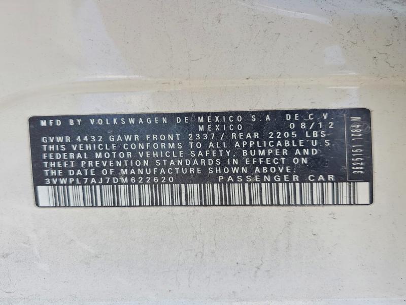 2013 Volkswagen Jetta მანქანა იყიდება აუქციონზე, vin: 3VWPL7AJ7DM622620, აუქციონის ნომერი: 60918536