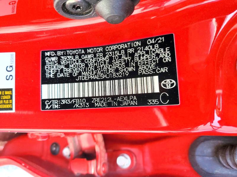 2021 Toyota Corolla მანქანა იყიდება აუქციონზე, vin: JTDEPMAE5MJ183219, აუქციონის ნომერი: 63115686