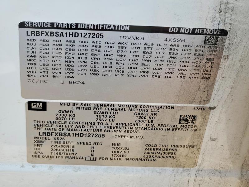 Продажа на аукционе авто 2017 Buick Envision, vin: LRBFXBSA1HD127205, номер лота: 62478226