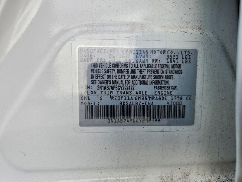 61785626 :رقم المزاد ، 3N1AB7AP6GY292422 vin ، 2016 Nissan Sentra مزاد بيع