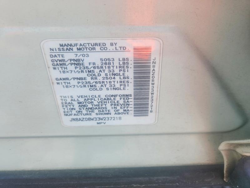63386196 :رقم المزاد ، JN8AZ08W33W237218 vin ، 2003 Nissan Murano مزاد بيع