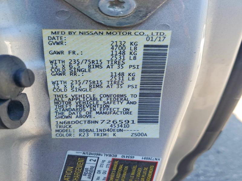 62000946 :رقم المزاد ، 1N6BD0CT8HN726591 vin ، 2017 Nissan Frontier مزاد بيع