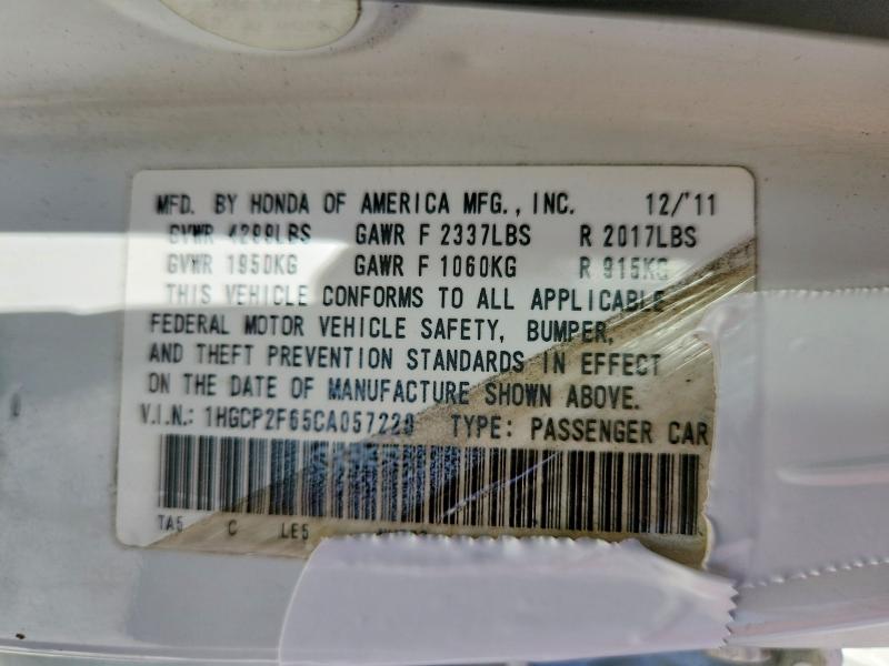 Продаж на аукціоні авто 2012 Honda Accord, vin: 1HGCP2F65CA057228, номер лоту: 60856086