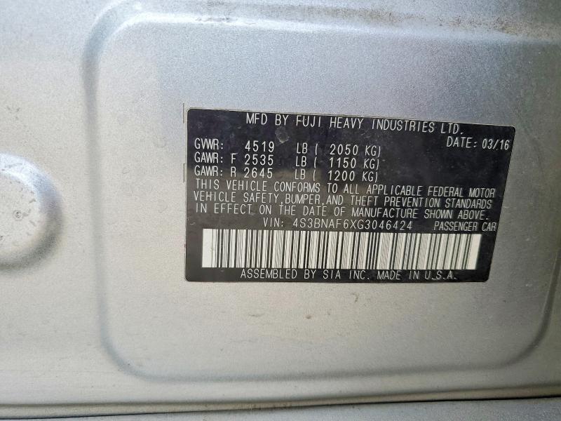 59641776 :رقم المزاد ، 4S3BNAF6XG3046424 vin ، 2016 Subaru Legacy مزاد بيع