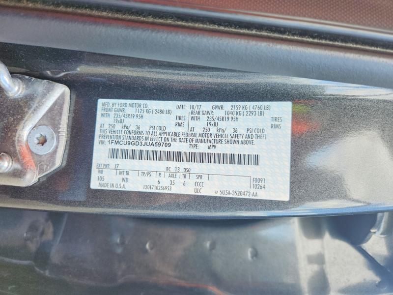63231346 :رقم المزاد ، 1FMCU9GD3JUA59709 vin ، 2018 Ford Escape مزاد بيع