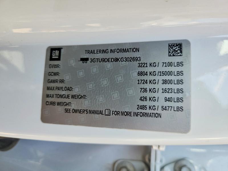 Aukcja sprzedaży 2019 Gmc Sierra, vin: 3GTU9DED8KG302693, numer aukcji: 59388096