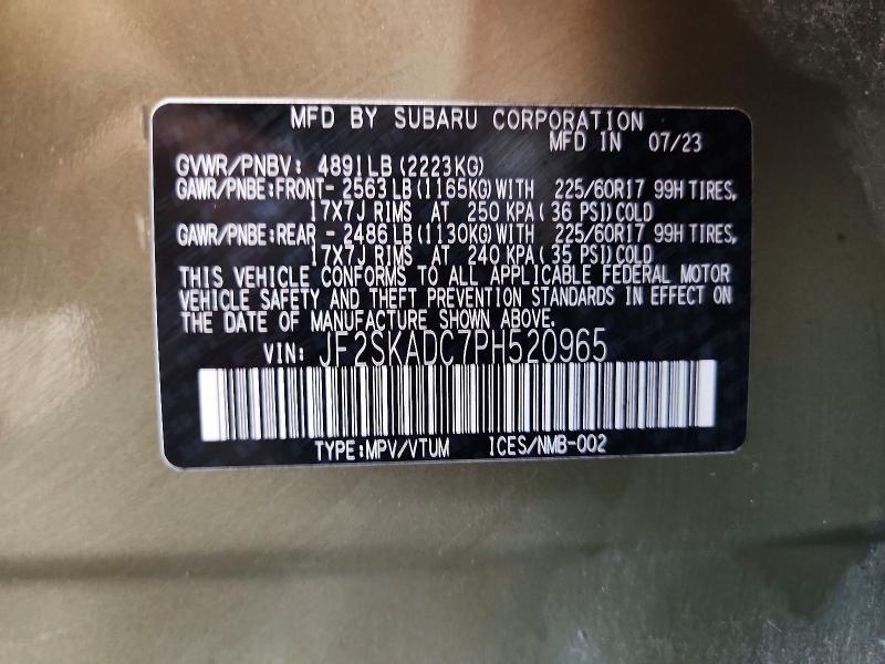 Продажа на аукционе авто 2023 Subaru Forester, vin: JF2SKADC7PH520965, номер лота: 59271206