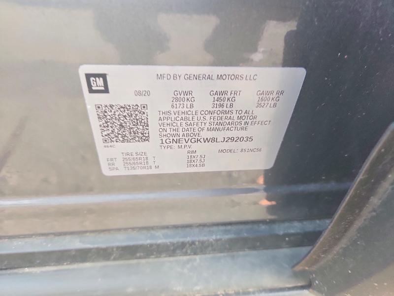 60260736 :رقم المزاد ، 1GNEVGKW8LJ292035 vin ، 2020 Chevrolet Traverse مزاد بيع