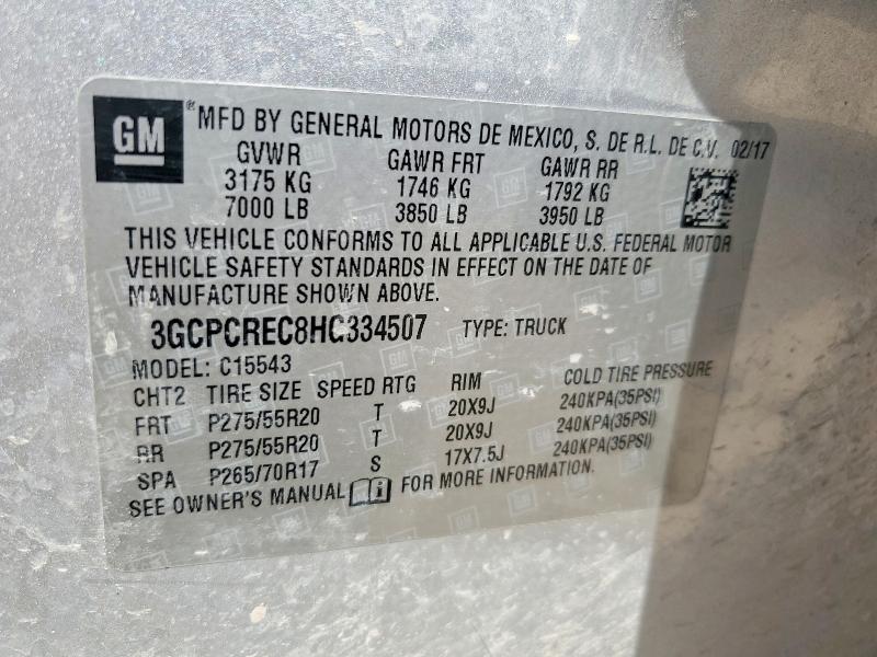 Aukcja sprzedaży 2017 Chevrolet Silverado, vin: 3GCPCREC8HG334507, numer aukcji: 63507856