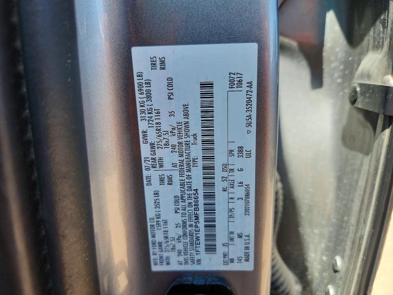 Продаж на аукціоні авто 2021 Ford F150, vin: 1FTEW1EP5MFB86654, номер лоту: 60305156