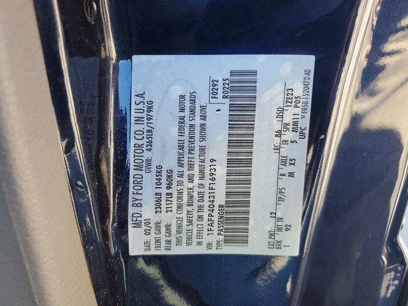 Aukcja sprzedaży 2001 Ford Mustang, vin: 1FAFP40431F169319, numer aukcji: 59653096