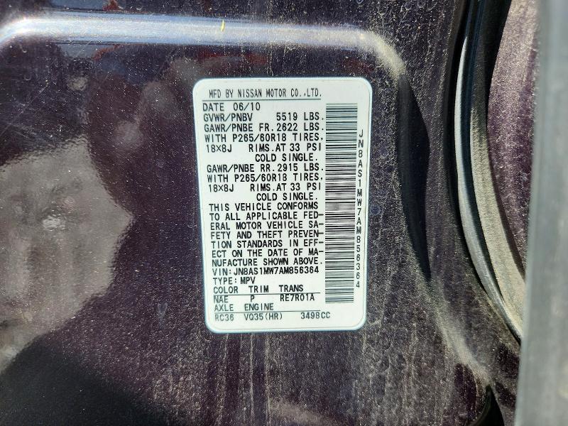 Продажа на аукционе авто 2010 Infiniti Fx35, vin: JN8AS1MW7AM856364, номер лота: 58237136
