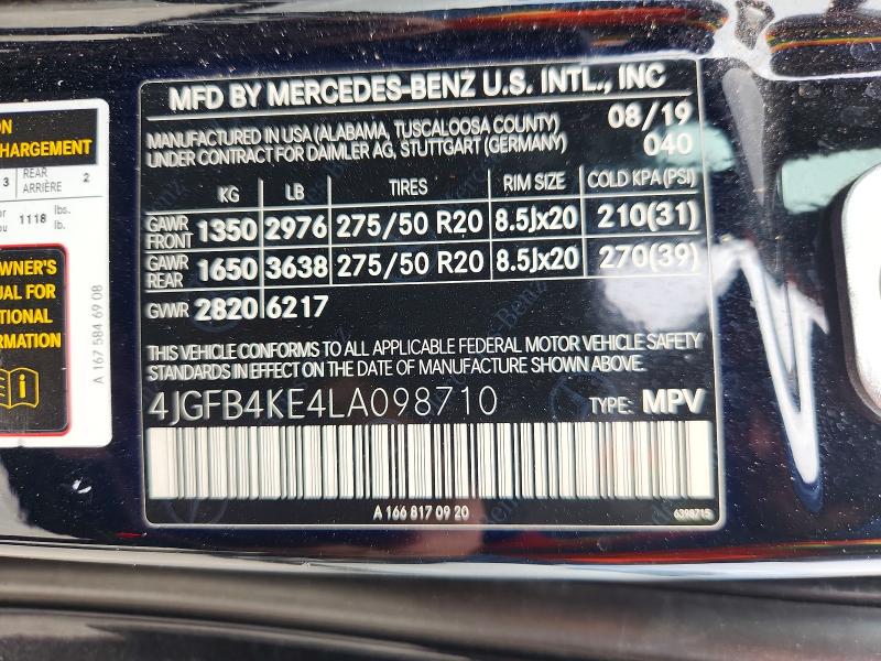 61572876 :رقم المزاد ، 4JGFB4KE4LA098710 vin ، 2020 Mercedes-benz Gle مزاد بيع