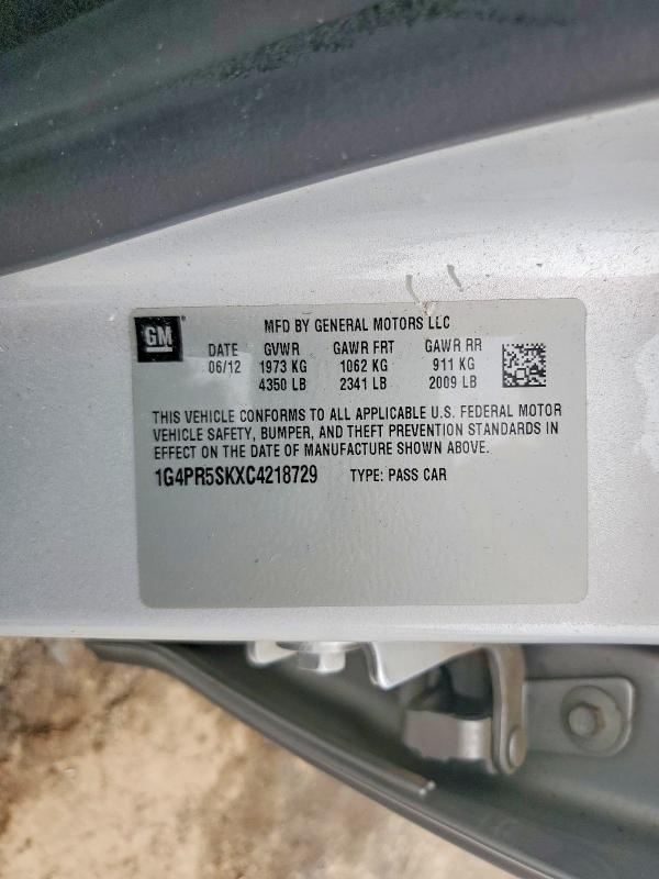 Продажа на аукционе авто 2012 Buick Verano, vin: 1G4PR5SKXC4218729, номер лота: 62120306