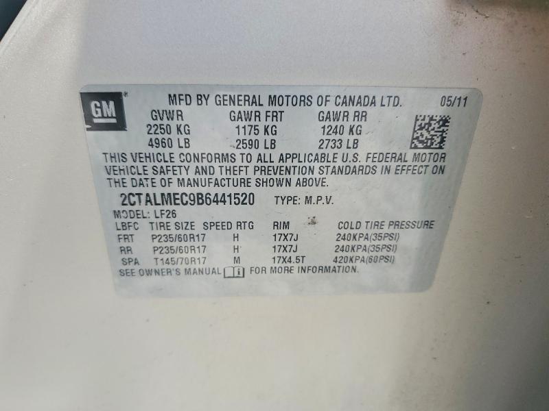 60004636 :رقم المزاد ، 2CTALMEC9B6441520 vin ، 2011 Gmc Terrain مزاد بيع
