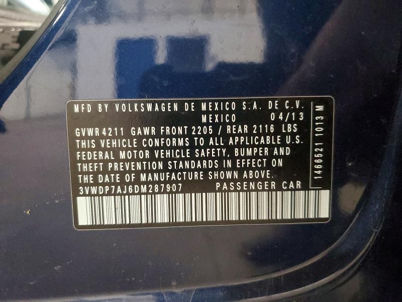 Продажа на аукционе авто 2013 Volkswagen Jetta, vin: 3VWDP7AJ6DM287907, номер лота: 61090286