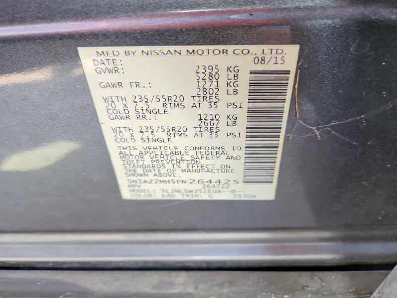 59990546 :رقم المزاد ، 5N1AZ2MH5FN264425 vin ، 2015 Nissan Murano مزاد بيع