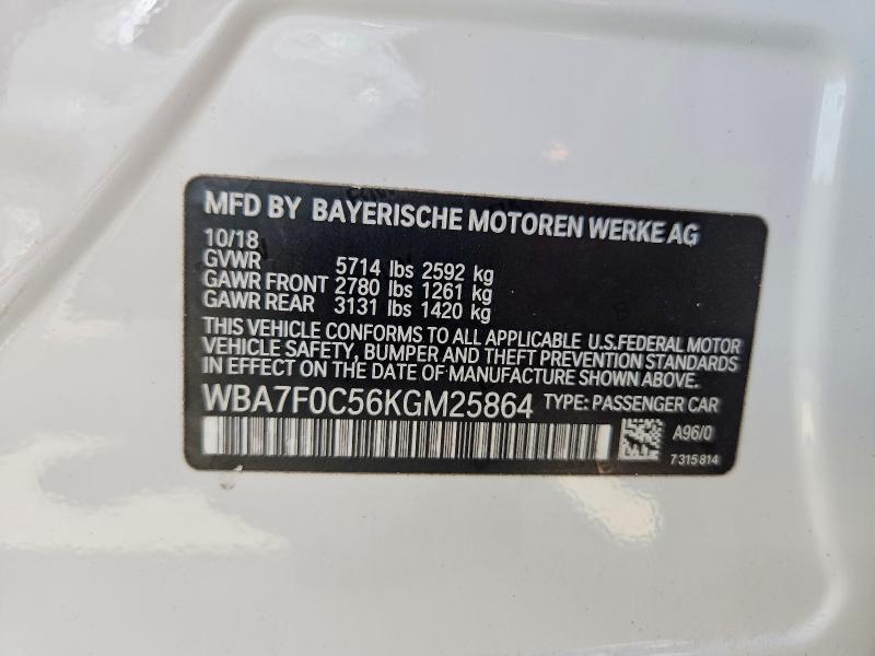 Aukcja sprzedaży 2019 Bmw 750, vin: WBA7F0C56KGM25864, numer aukcji: 60504126