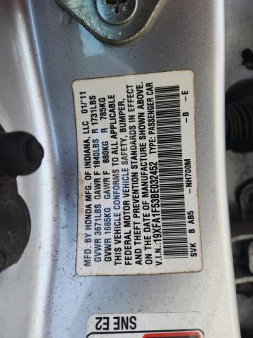 61836346 :رقم المزاد ، 19XFA1F53BE032452 vin ، 2011 Honda Civic مزاد بيع