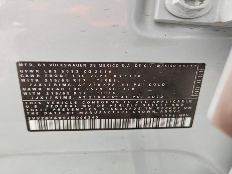 62466516 :رقم المزاد ، 3VV2B7AX9JM006340 vin ، 2018 Volkswagen Tiguan مزاد بيع
