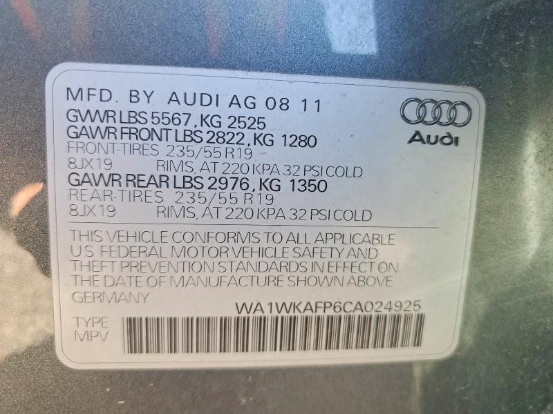 2012 Audi Q5 მანქანა იყიდება აუქციონზე, vin: WA1WKAFP6CA024925, აუქციონის ნომერი: 61250756