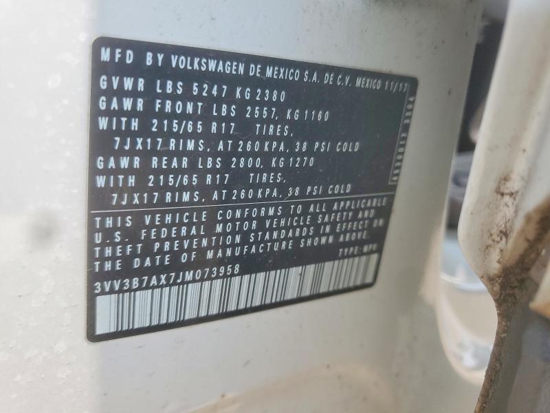 53244406 :رقم المزاد ، 3VV3B7AX7JM073958 vin ، 2018 Volkswagen Tiguan مزاد بيع