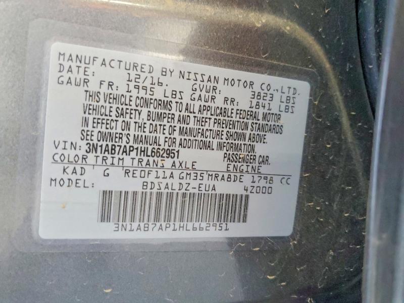 60406616 :رقم المزاد ، 3N1AB7AP1HL662951 vin ، 2017 Nissan Sentra مزاد بيع