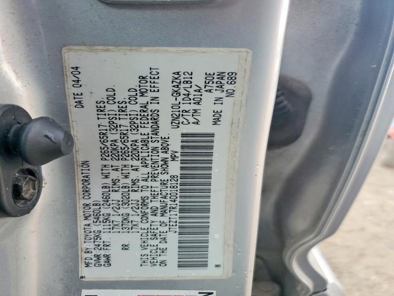 Продажа на аукционе авто 2004 Toyota 4runner, vin: JTEZT17R140018128, номер лота: 59997426