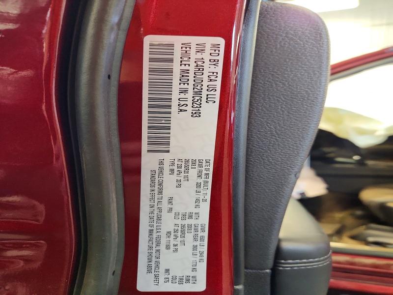 2021 Dodge Durango მანქანა იყიდება აუქციონზე, vin: 1C4RDJDG2MC523193, აუქციონის ნომერი: 61205826