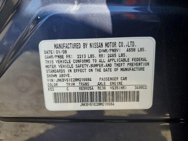 60136496 :رقم المزاد ، JNKBV61E28M216684 vin ، 2008 Infiniti G35 مزاد بيع