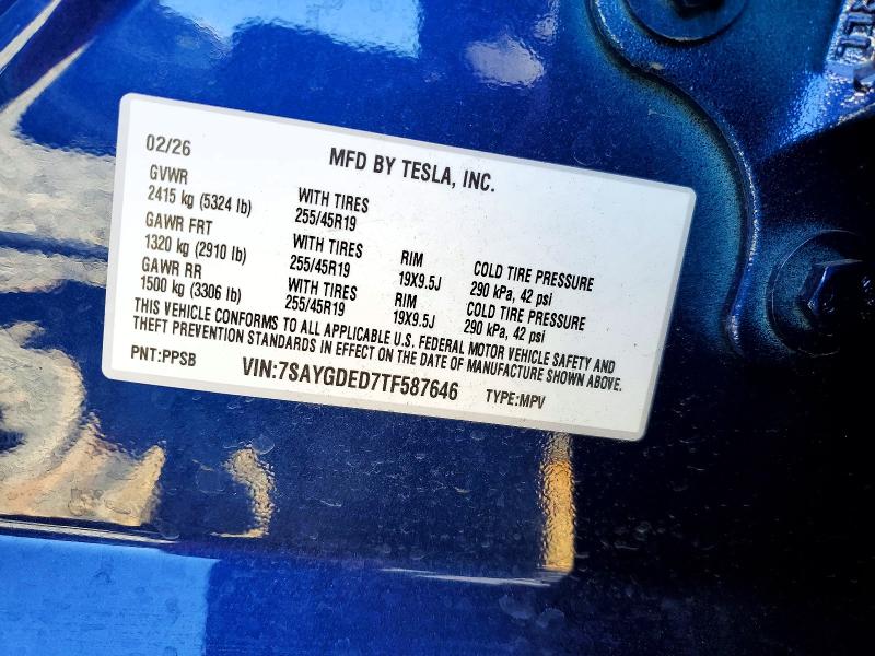 61752816 :رقم المزاد ، 7SAYGDED7TF587646 vin ، 2026 Tesla Model Y مزاد بيع