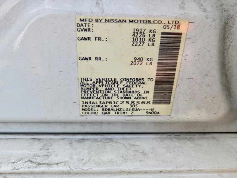 Продажа на аукционе авто 2018 Nissan Altima, vin: 1N4AL3AP6JC258568, номер лота: 59171586