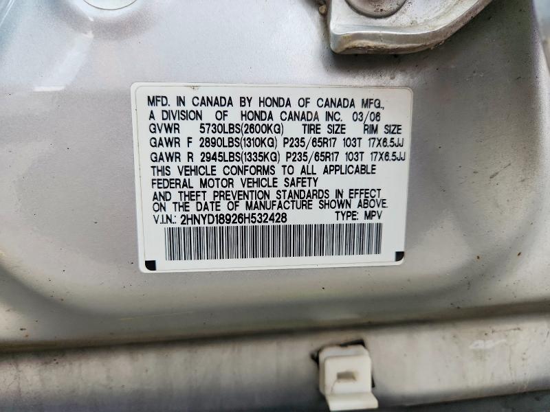 60919496 :رقم المزاد ، 2HNYD18926H532428 vin ، 2006 Acura Mdx مزاد بيع