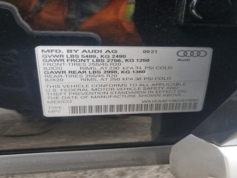 Продаж на аукціоні авто 2022 Audi Q5, vin: WA1EAAFY9N2016581, номер лоту: 61154026