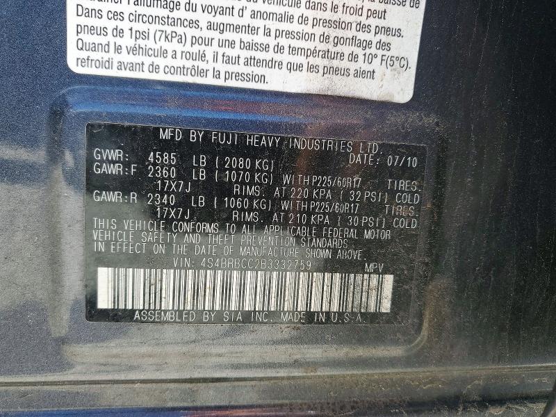 61553456 :رقم المزاد ، 4S4BRBCC2B3332759 vin ، 2011 Subaru Outback مزاد بيع