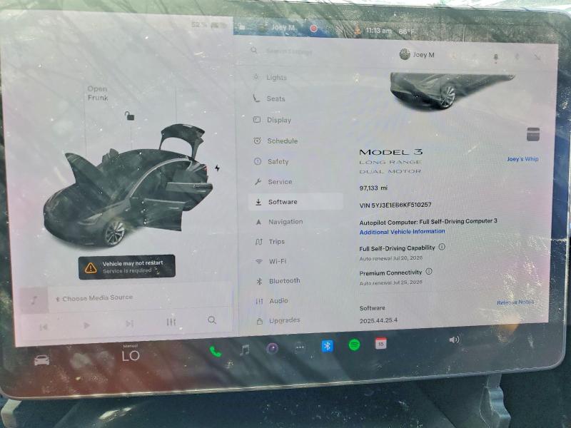 2019 Tesla Model 3 მანქანა იყიდება აუქციონზე, vin: 5YJ3E1EB6KF510257, აუქციონის ნომერი: 61058646