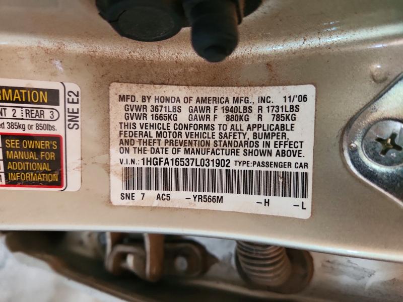 63244546 :رقم المزاد ، 1HGFA16537L031902 vin ، 2007 Honda Civic مزاد بيع